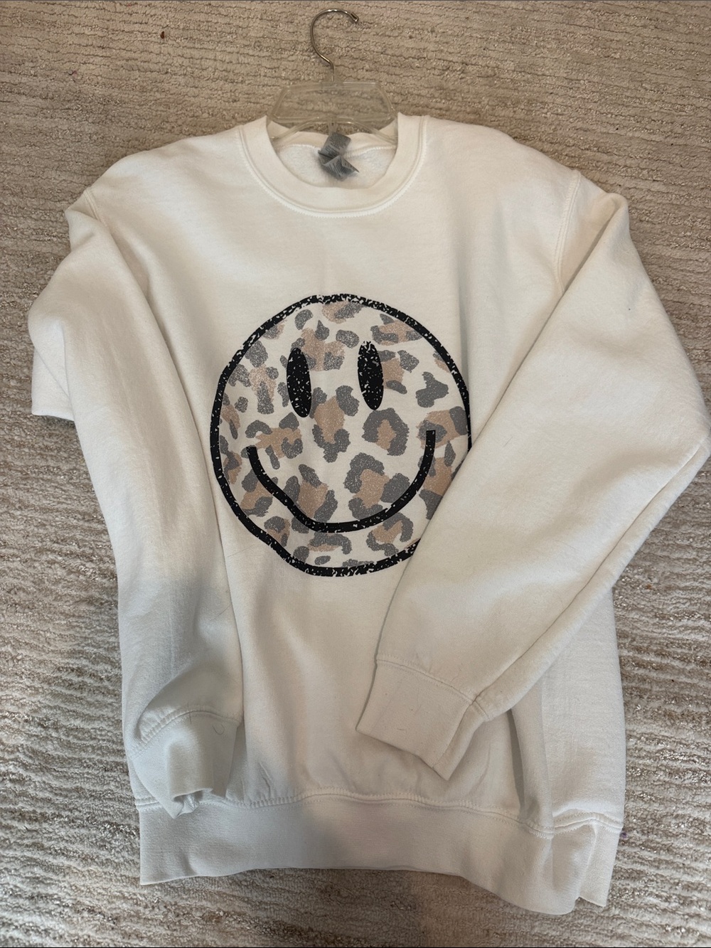 White Leopard Smile Graphic Sweatshirt